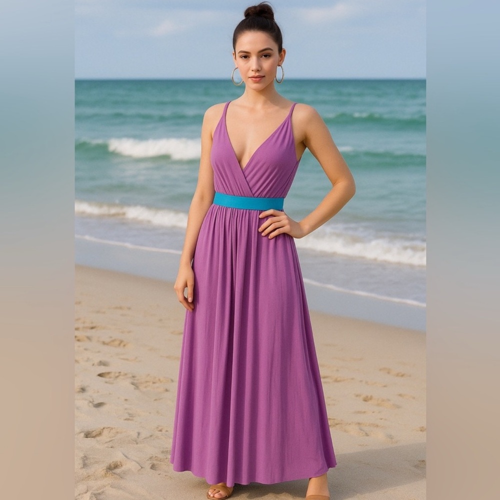 NWT Purple Maxi Dress V Neckline Dress Size L
